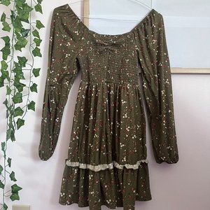Women's Green Floral Mini Dress, size S